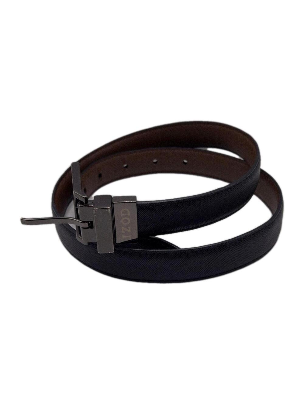 IZOD Black Brown Reversible Belt 30-32 Black Metallic Buckle